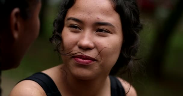 Hispanic Young Woman Laughing Friend — Video