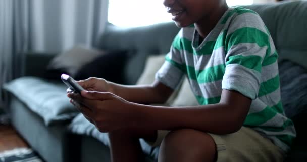 Child Holding Smartphone Device Mixed Race Black African Boy Kid — Stok video
