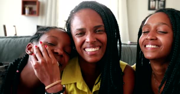 Happy African Mother Posing Teenage Daughters Together Smiling — 图库视频影像