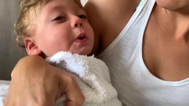 Mom Removing Mucus Baby Toddler Congested Nose — Video