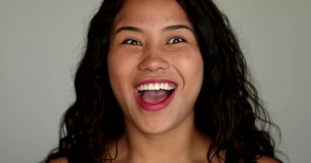 Excited Happy Hispanic Girl Cheering Success Reaction Great News — Vídeo de Stock