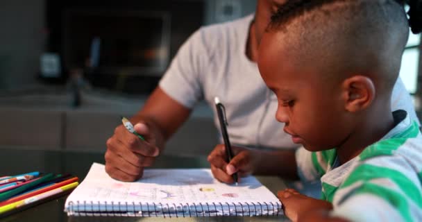 Little Boy Studying Home Doing Homework Father Help — Wideo stockowe