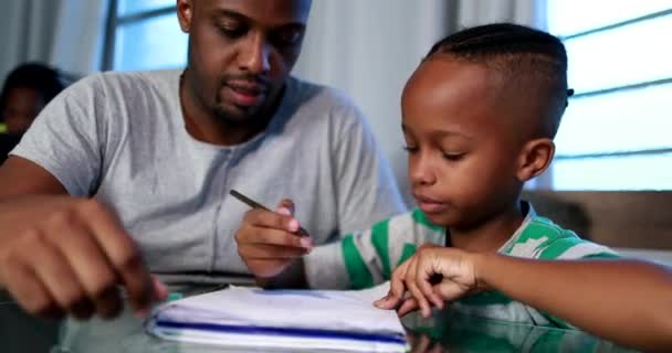 Father Mentoring Son Dad Helping Kid Homework Study — Stock videók