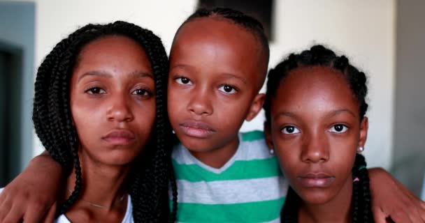 African American Kids Looking Camera Little Boy Teen Girls Mixed — Video