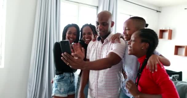 African Family Speaking Webcam Communication Cellphone — Stock video