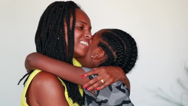 Black Mother Teen Daughter Hugging Each Other African Mom Teenage — стокове відео