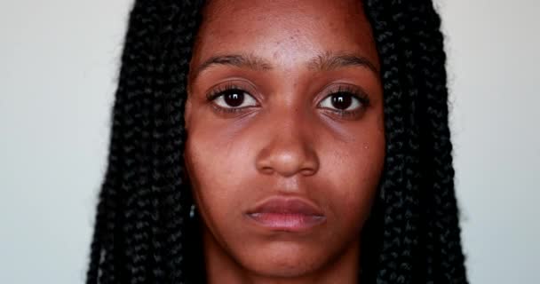 Serious African Young Teen Woman Looking Camera Black Girl Portrait — Stock video