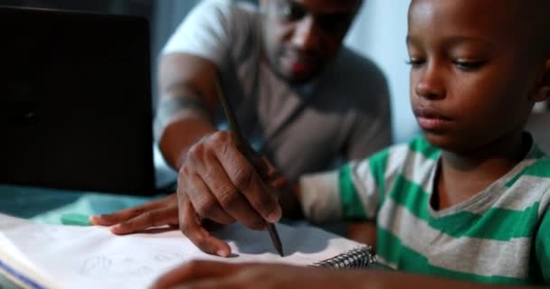 Father Mentoring Son Dad Helping Kid Homework Study — ストック動画