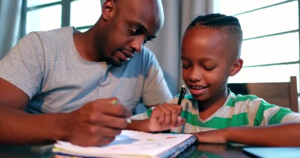 African American Father Tutoring Little Boy Son — Wideo stockowe