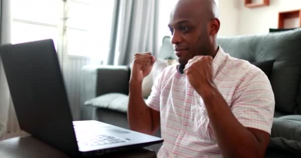 Happy Black African Man Celebrating Success Good News — Stock videók