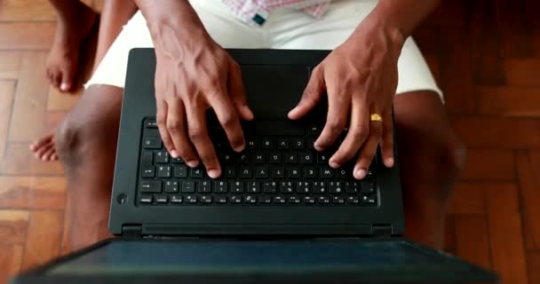 Close Hands Using Laptop Computer African Black Person Typing Top — Stock video