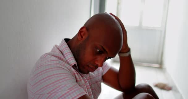 Pensive Black African Man Preoccupied Problems — Stok video
