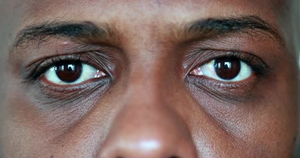 Tired Black Man Eyes Close Looking Camera — 图库视频影像