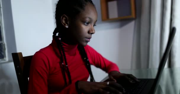 Teenager Looking Computer Screen Night Browsing Internet Black African Ethnicity — 图库视频影像