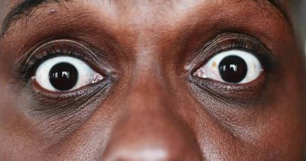 Shocked African Man Close Eyes Looking Horror — Stock Video