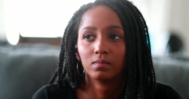 Pensive Black Teen Girl Thinking Thoughtful African Mixed Race Young — Video