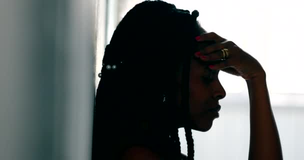 Worried African Woman Feeling Anxiety Silhouette Black Woman Depression — Stockvideo