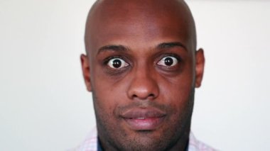 Black man real life smile and laugh, African mixed race happy portrait