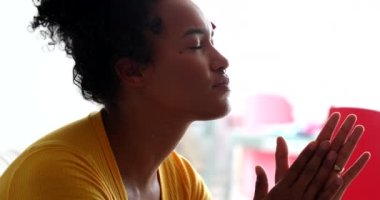 Preoccupied young black woman. Depressed person