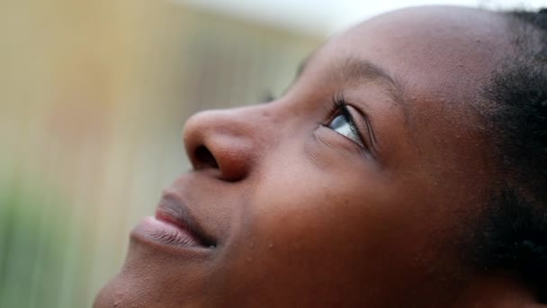 Young Black African Girl Opening Eyes Looking Sky Hope Faith — Stockvideo