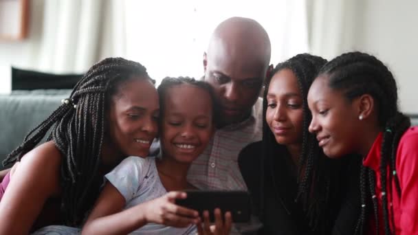 African Family Using Cellphone Together Communicating Family Member Distance — Video