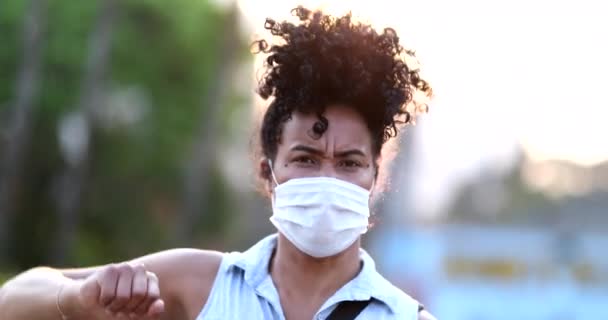 African American Woman Raises Fist Air Political Movement Black Person — Stock videók
