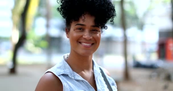 Mixed Race Young Woman Standing Smiling — Vídeos de Stock