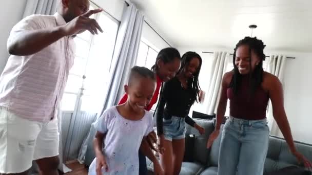 African Ethnicity Family Dancing Happy Joyful Black Parents Children — 图库视频影像