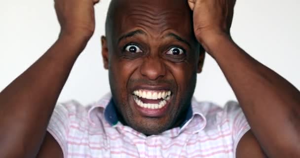Desperate African Man Close Emotional Stress Reaction — Video Stock