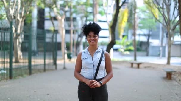 Mixed Race Young Black Woman Standing Smiling Portrait — Vídeos de Stock