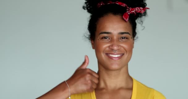 Young Mixed Race Woman Giving Thumb Camera — Vídeos de Stock