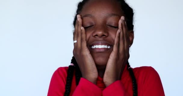 Sad Anxious Black Teen African Girl Portrait Face Emotional Reaction — Video Stock