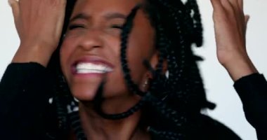 Frustrated funny millennial teen black African girl