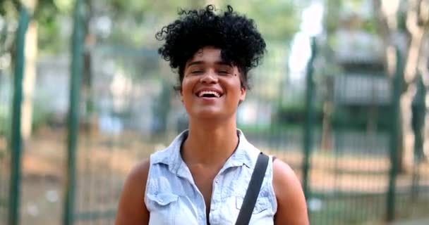 Mixed Race Young Woman Standing Smiling — Vídeos de Stock