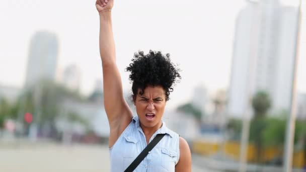 Woman Activist Raising Hand Fist Air Protest — Stock video