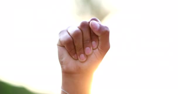 Black Hand Raised Fist Air Political Protest Close Clench Fist — Vídeos de Stock