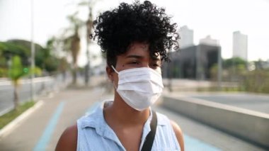 Portrait black african woman wearing pandemic mask