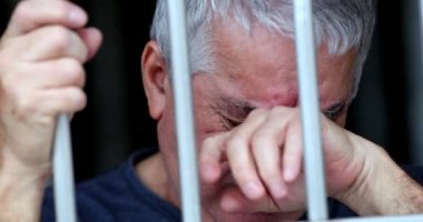 Depressed sad person feeling trapped and desperate