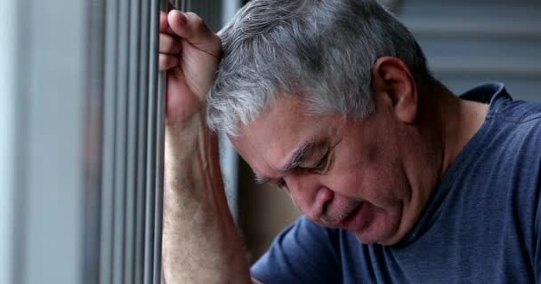 Older Man Feeling Guilt Loneliness Senior Retired Person Crying Suffering — Vídeos de Stock