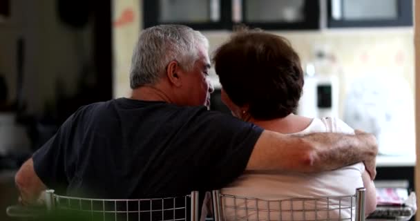 Older Couple Hugging Each Other Home Back View Senior Husband — Vídeos de Stock