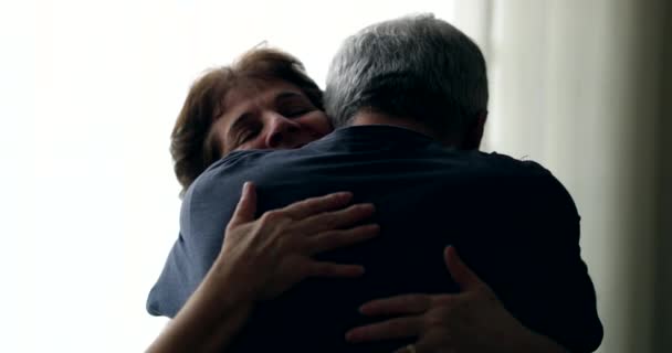 Married Older Couple Hugging Each Other Indoors — Stock video