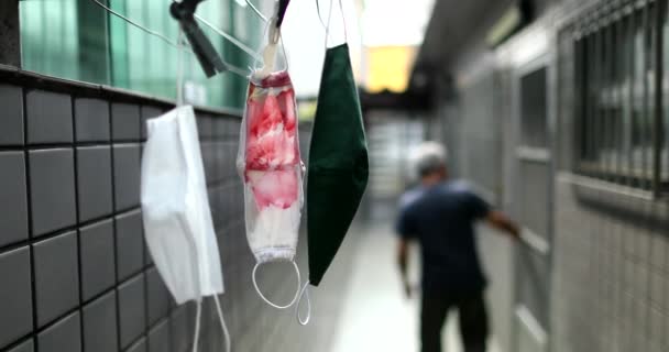 Face Masks Hanging Drying — Video Stock