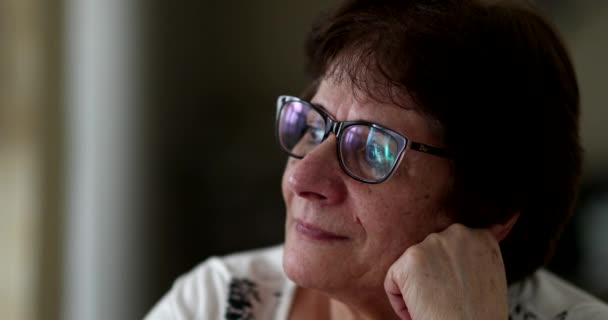 Portrait Pensive Older Woman Thinking Life — 图库视频影像