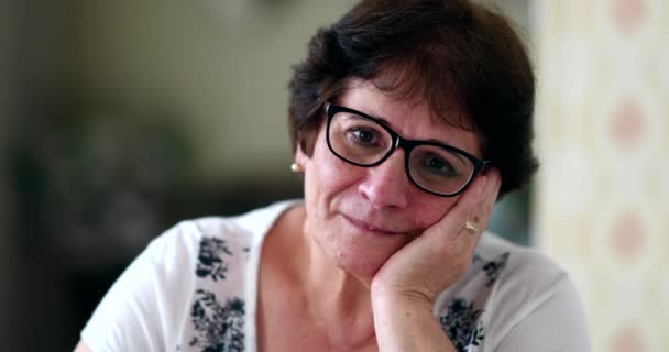 Preoccupied Older Woman Face Close Worried Elder Lady 60S — Vídeos de Stock