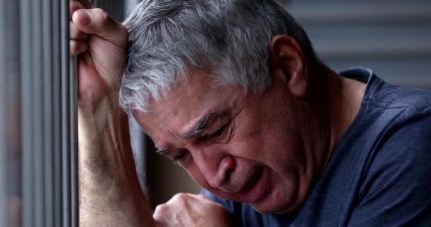 Older Man Crying Grief Pain Senior Person Suffering Alone — Stok Video