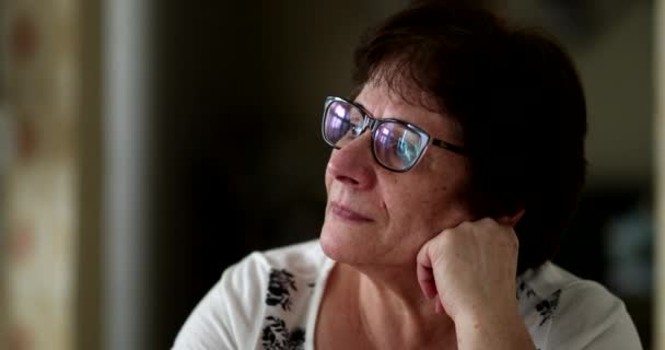 Portrait Year Old Woman Daydreaming Looking Camera — Vídeos de Stock