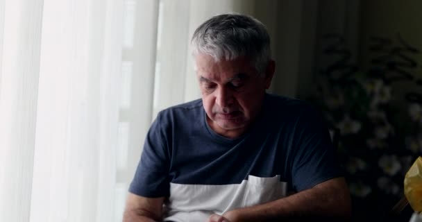 Worried Pensive Older Man Thinking Thoughtful Middle Aged Senior Person — Stock Video