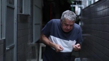 Happy senior dancing. Casual older person dances celebrating