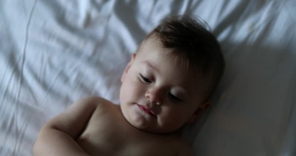 Sevimli Bebek Yatakta Yatıyor — Stok video