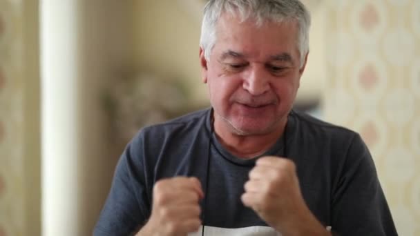 Triumphant Senior Man Enjoying Success — Stok video